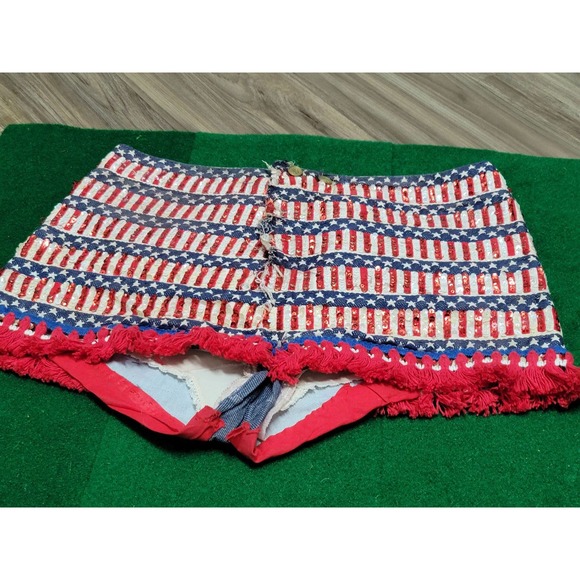 Vtg Custom USA Sequin Embroidered Shorts - Picture 2 of 12